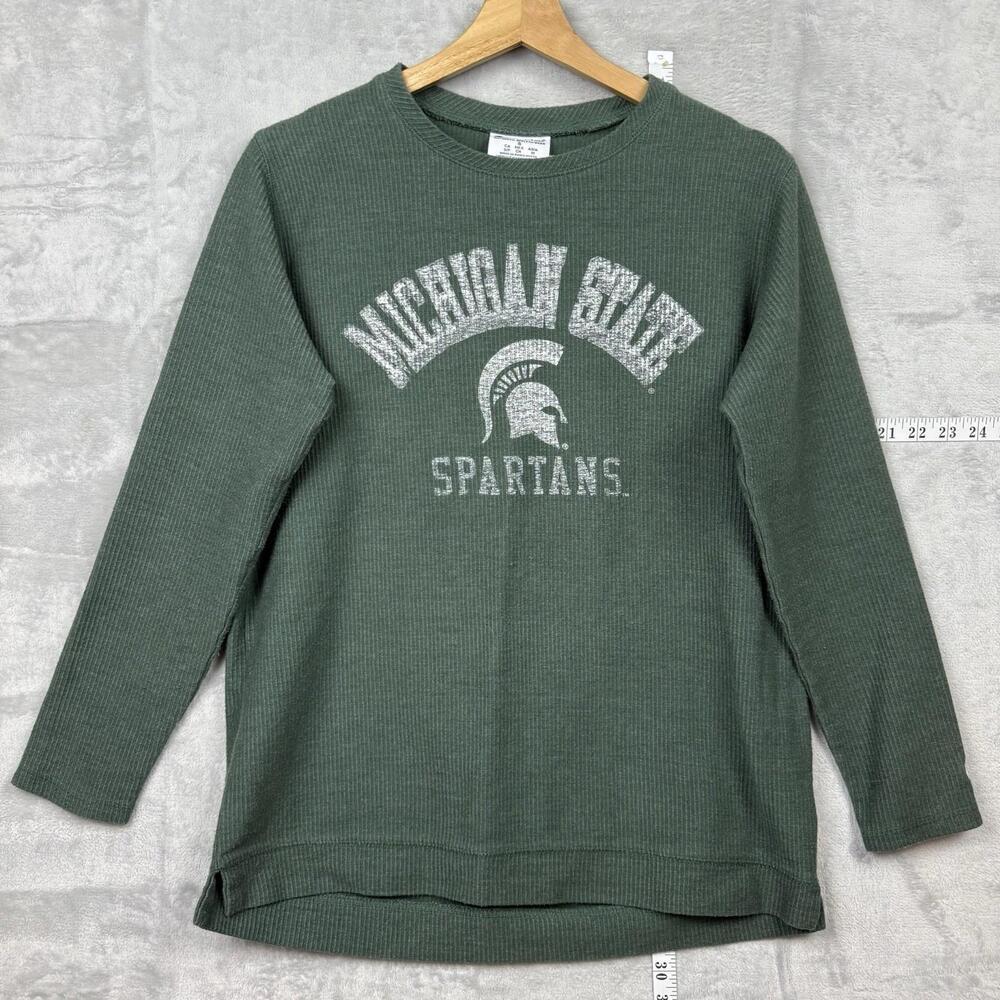 Y2K Champion Michigan State Spartans Waffle Knit Thermal Shirt Green Size S NCAA